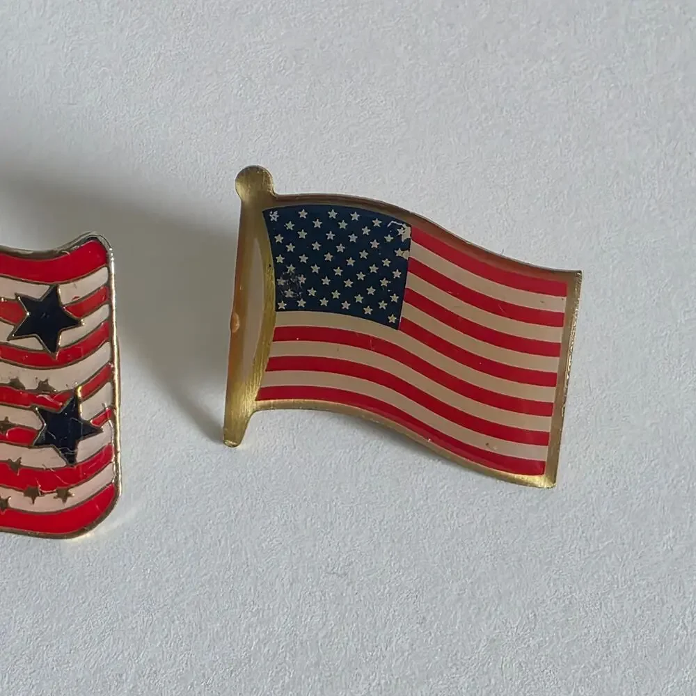 Lot of 2 Vintage American Flag Enamel Lapel Pins Patriotic USA Pinbacks